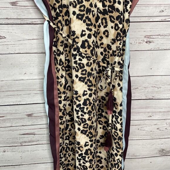 Miken Leopard Print Side Stripe Cover Up Midi Dress Tassel Belt Size XS New - Picture 3 of 6